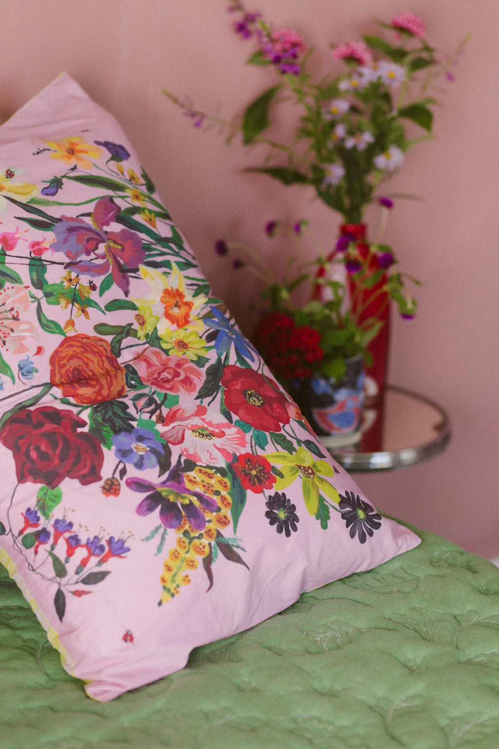  Lazy bones Rainbow Floral Pink pillowcase set *organic cotton - Stay Wild Collective  