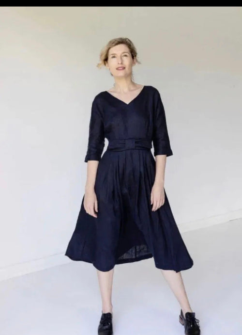 Dress  Lazybones Eloise Dress Linen SALE navy - Stay Wild Collective  
