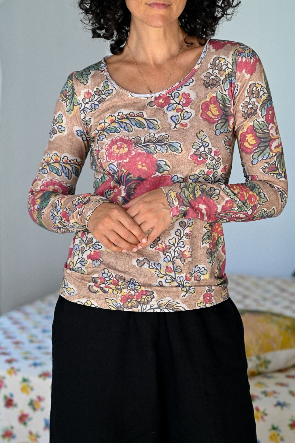 Lazybones slim fit Ally tee in tan floral - Stay Wild Collective