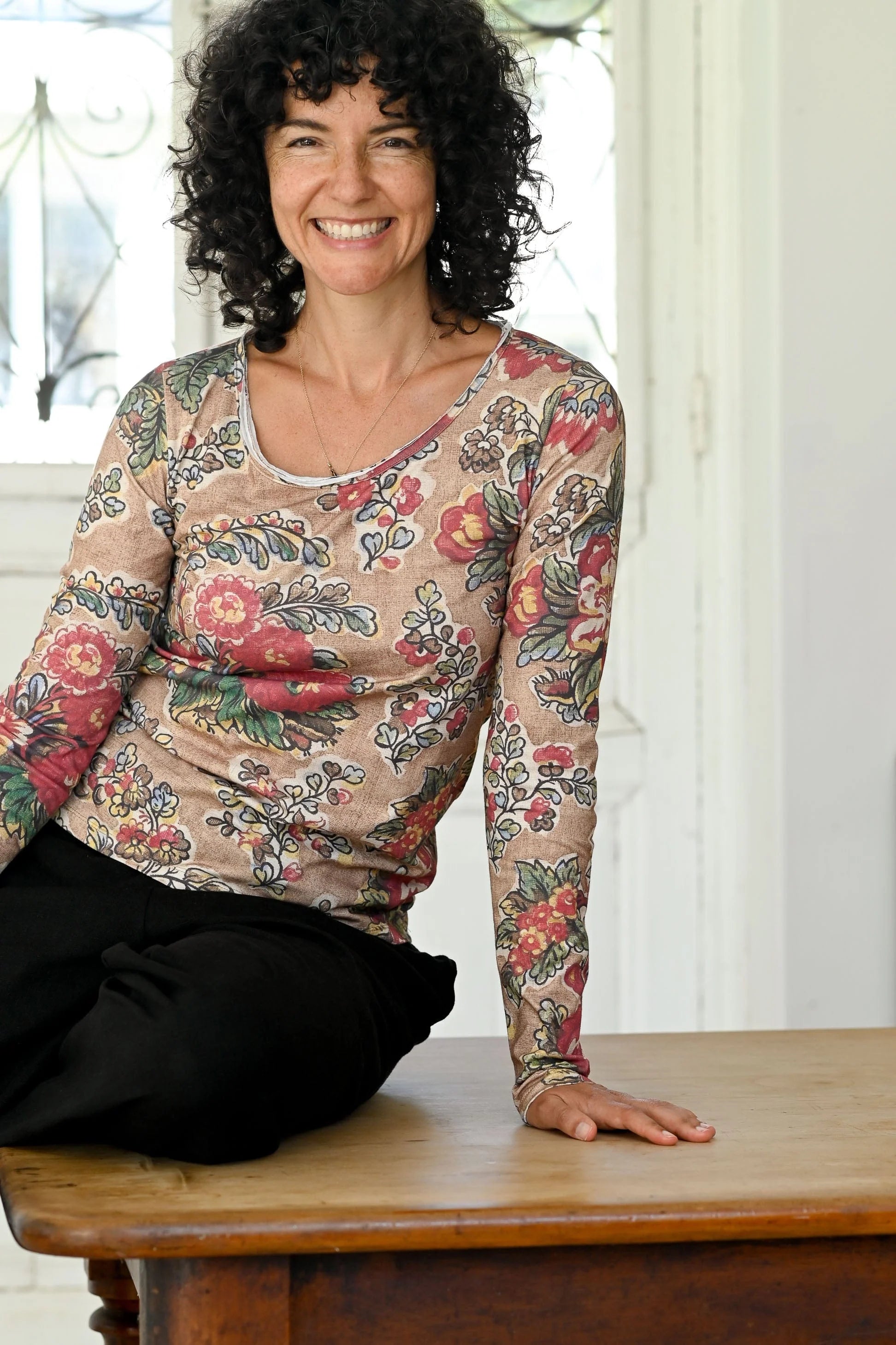 Lazybones slim fit Ally tee in tan floral - Stay Wild Collective