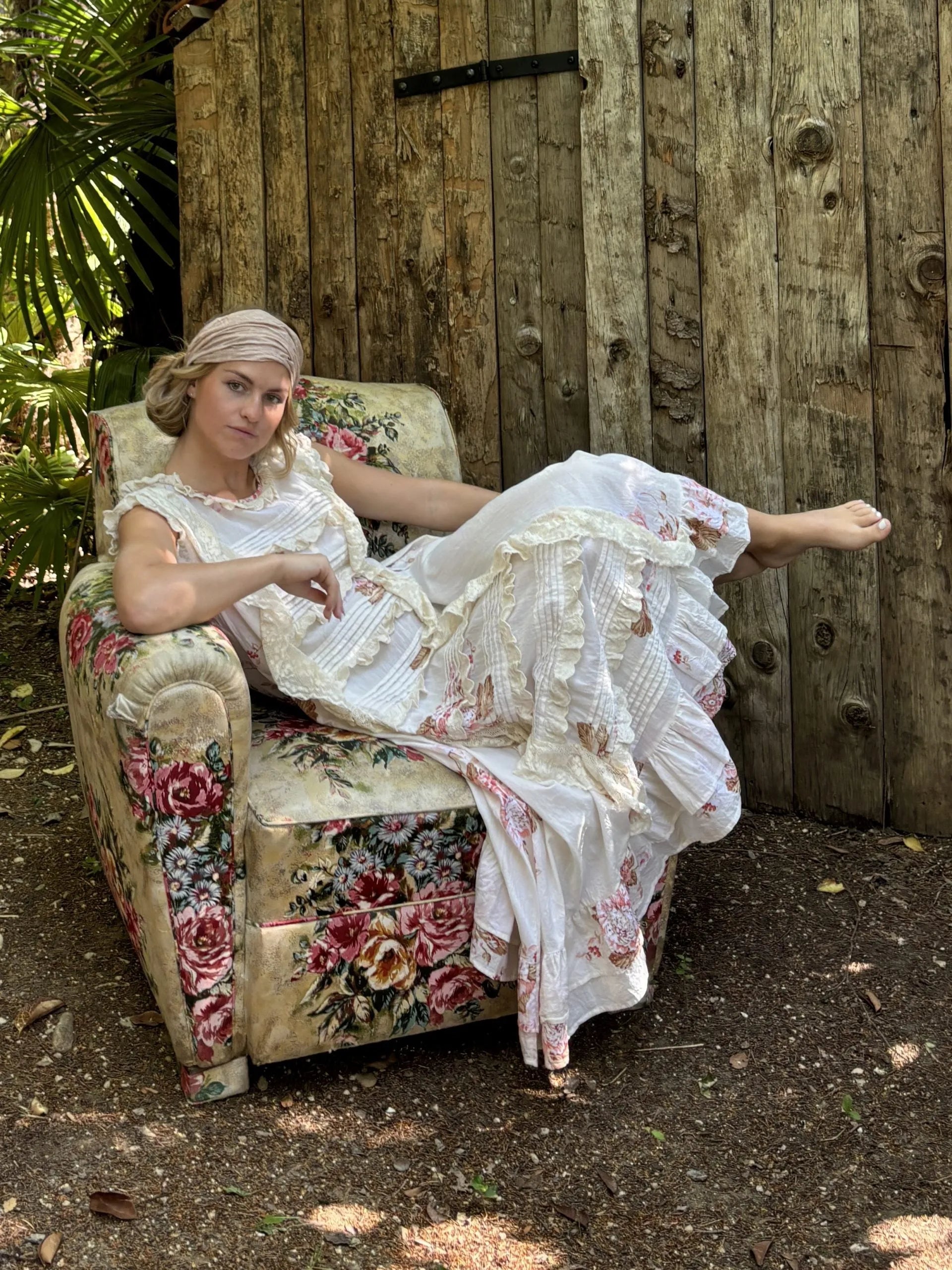 person wearing Les Ours Dress Ancolie Cotton Flowers - Stay Wild Collective  Dress