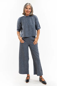 Evas Sunday Loretta Top - Navy Pinstripe