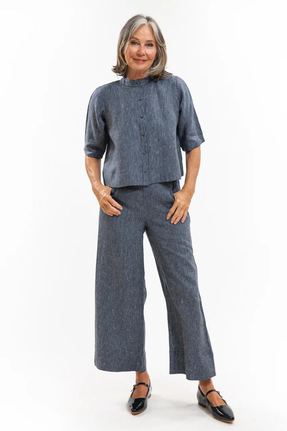 Evas Sunday Loretta Top - Navy Pinstripe