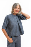 Evas Sunday Loretta Top - Navy Pinstripe
