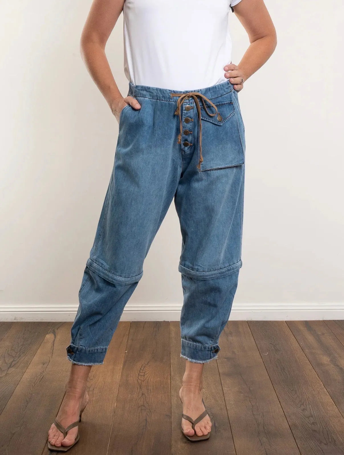 person wearing M.A Dainty trucker jeans vintage wash - Stay Wild Collective  