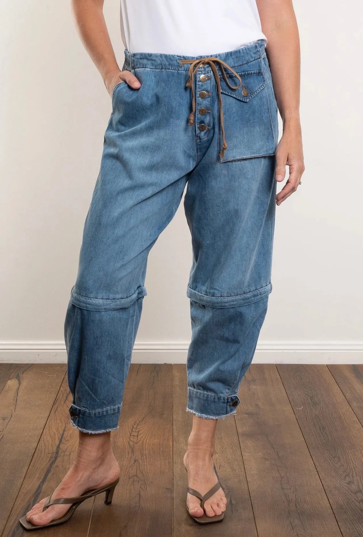 person wearing M.A Dainty trucker jeans vintage wash - Stay Wild Collective  