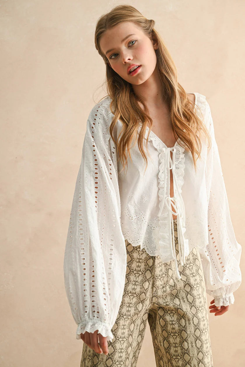  MIOU MUSE
EMBROIDERY DETAIL LONG SLEEVE BLOUSE - Stay Wild Collective  