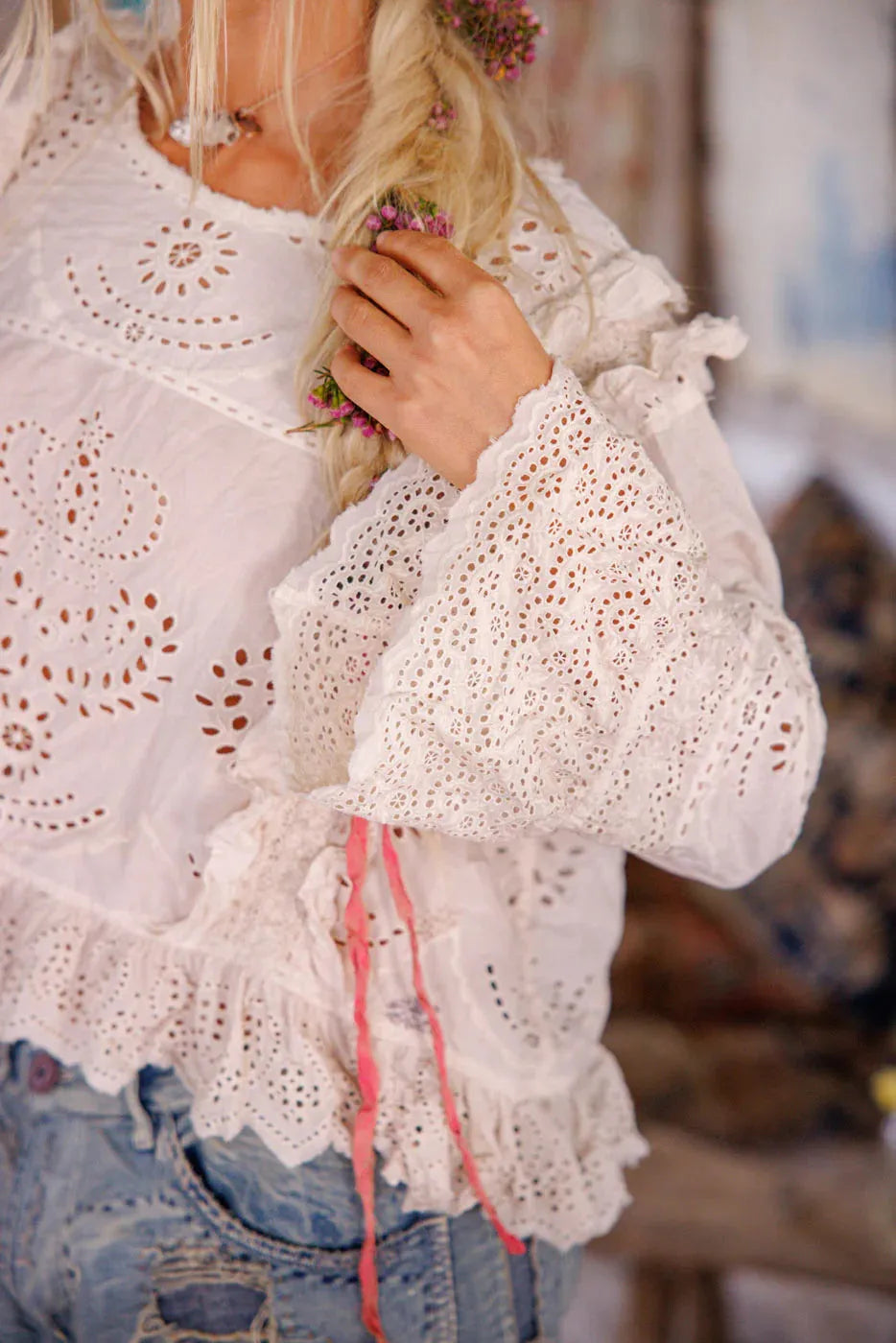 Magnolia Pearl Hermione Eyelet Blouse TOP 2194-MOON-OS - Stay Wild Collective  Shirts & Tops