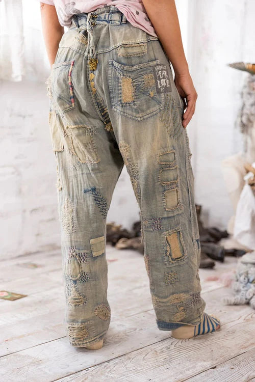  Magnolia pearl embroidered pants with stitching 769 washed indigo last pair - Stay Wild Collective  