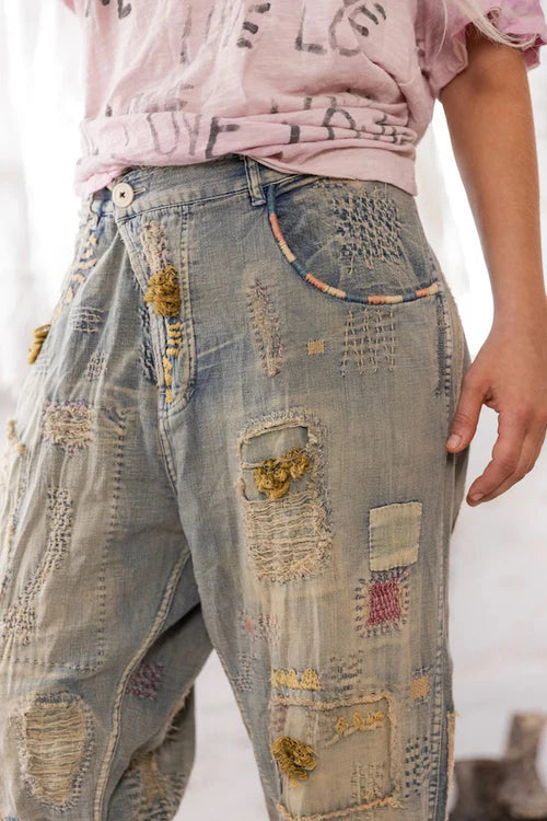  Magnolia pearl embroidered pants with stitching 769 washed indigo last pair - Stay Wild Collective  