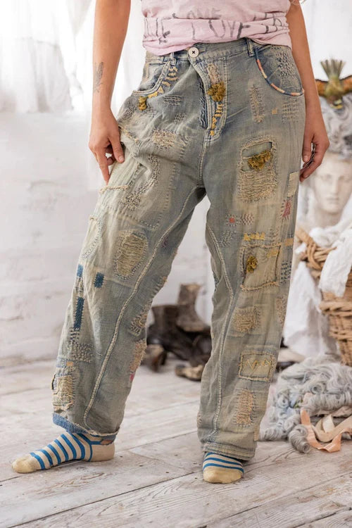  Magnolia pearl embroidered pants with stitching 769 washed indigo last pair - Stay Wild Collective  