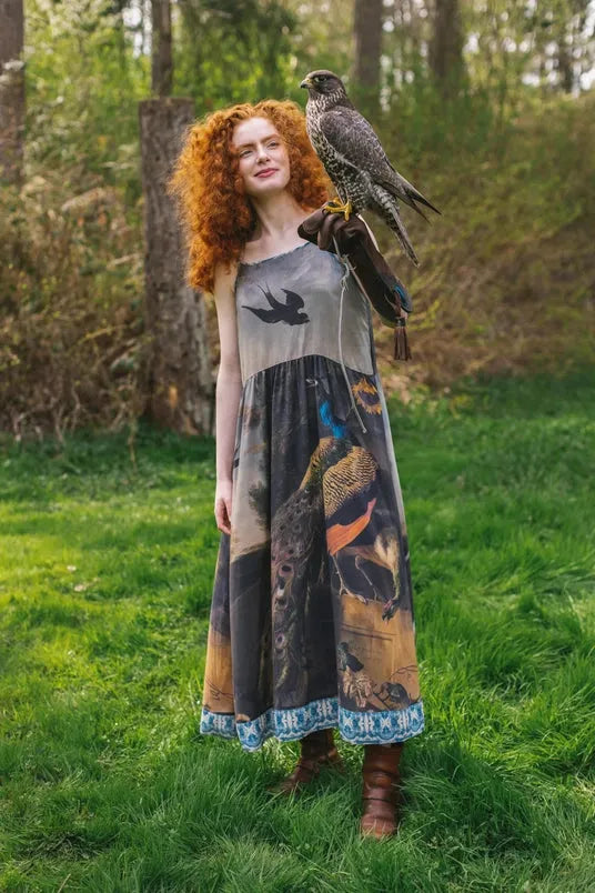 Market of Stars Wild Beauty Peacok Print Bohemian Bamboo Slip Dress