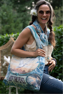 Market Of Stars Peace Out Linen Tote Bag with Doves and Sunrise - Stay Wild Collective  bag