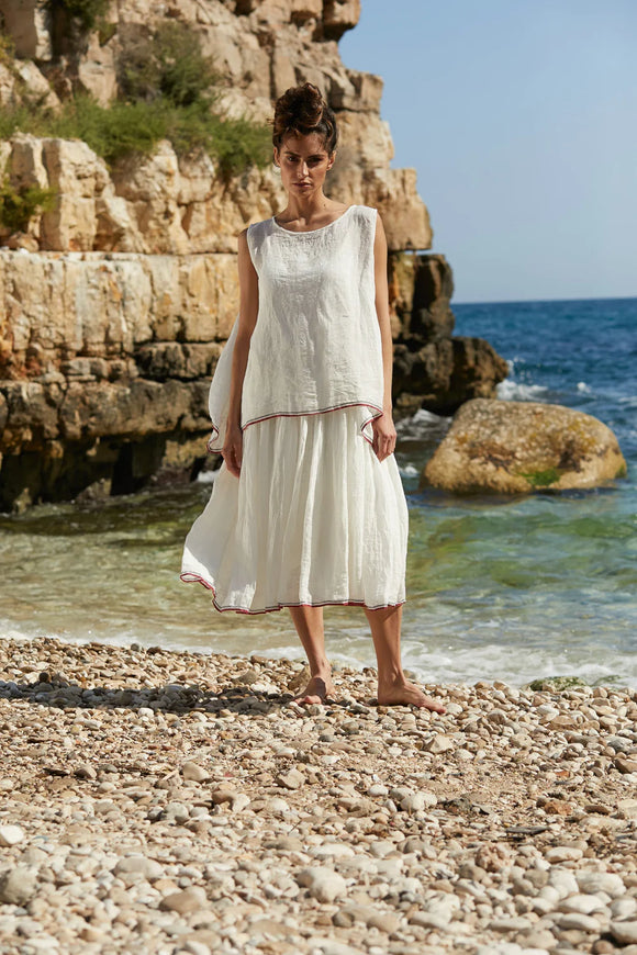 Meg by Design HIGH TEA SLIP SHORT DRESS Red Blue Stripe - GAUZE LINEN - Stay Wild Collective  Dress