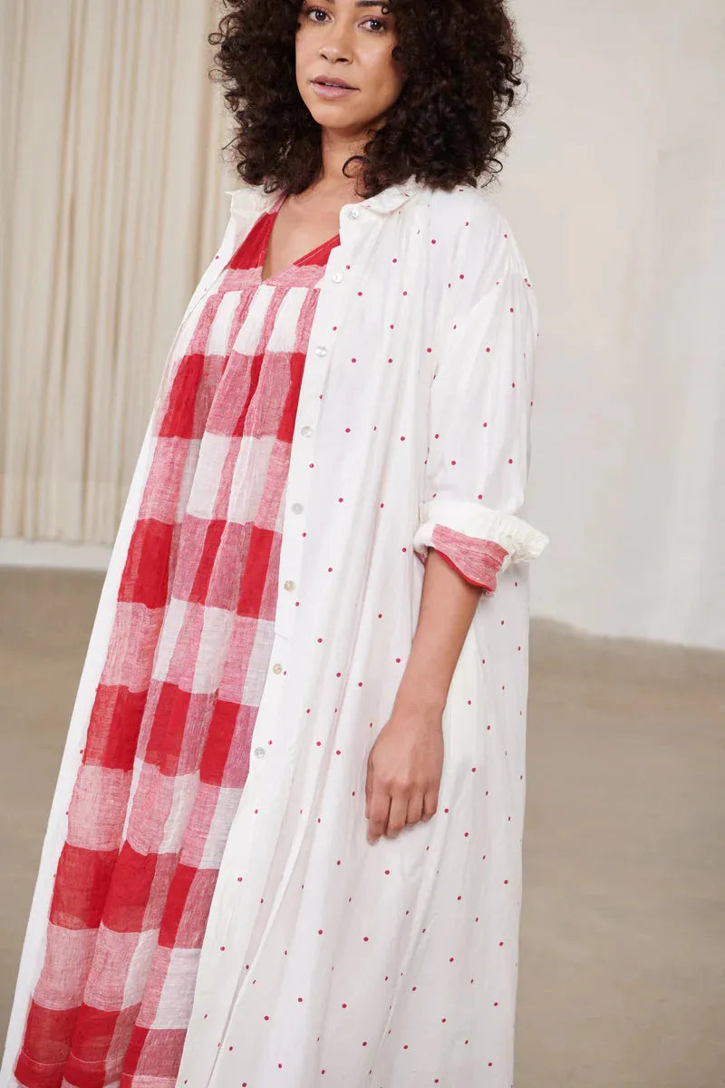MegbyDesign Piper Long Shirt - Paper Cotton Red/white