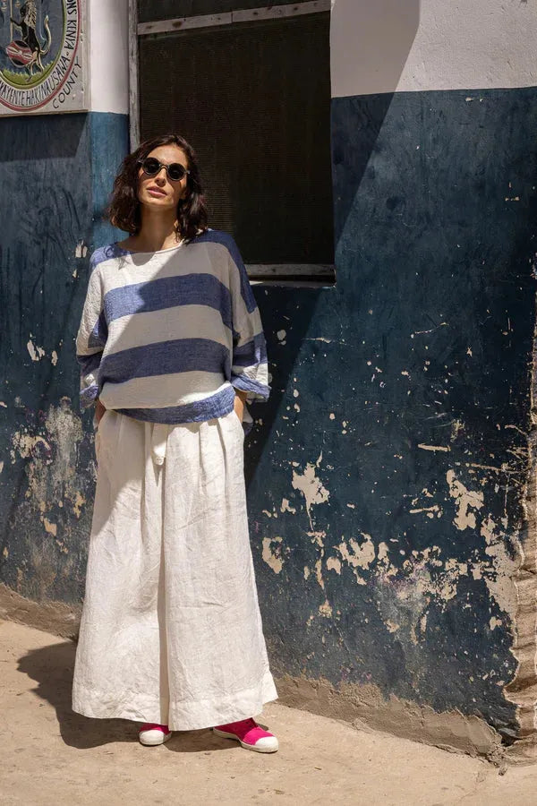 Meg by Design Harriet Trouser - Linen Blue Stripe - Stay Wild Collective  Pants