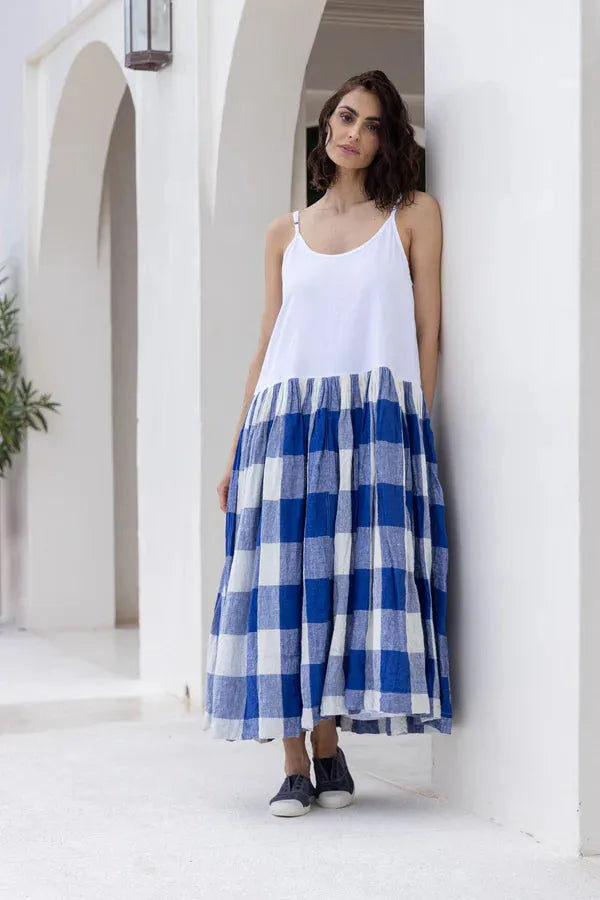 Meg by design High Tea Slip - Linen Long Blue Gingham - Stay Wild Collective  Dress