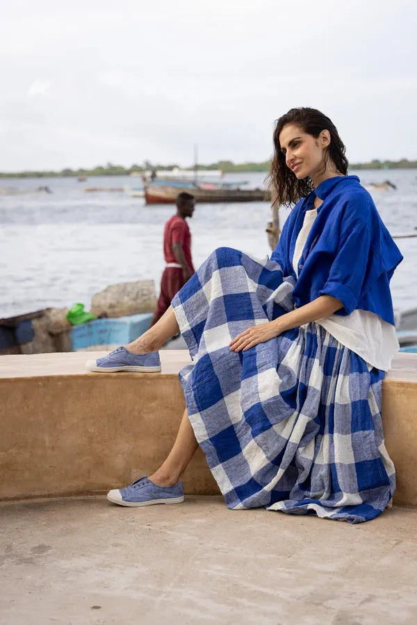 Meg by design High Tea Slip - Linen Long Blue Gingham - Stay Wild Collective  Dress