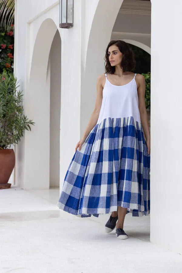Meg by design High Tea Slip - Linen Long Blue Gingham - Stay Wild Collective  Dress