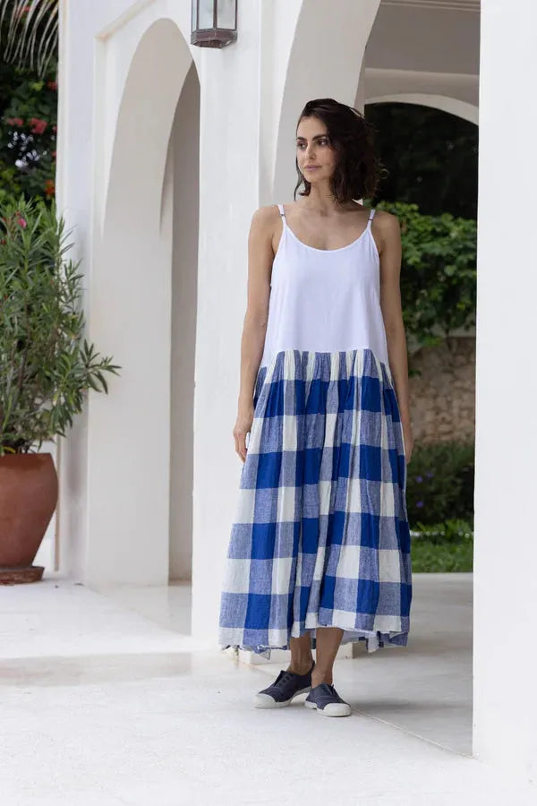 Meg by design High Tea Slip - Linen Long Blue Gingham - Stay Wild Collective  Dress