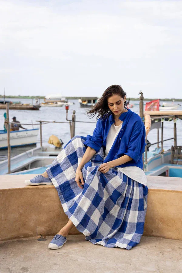 Meg by design High Tea Slip - Linen Long Blue Gingham - Stay Wild Collective  Dress