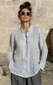 Meg by Design Maeve Shirt Linen Blue Pinstripe - Stay Wild Collective  Shirt