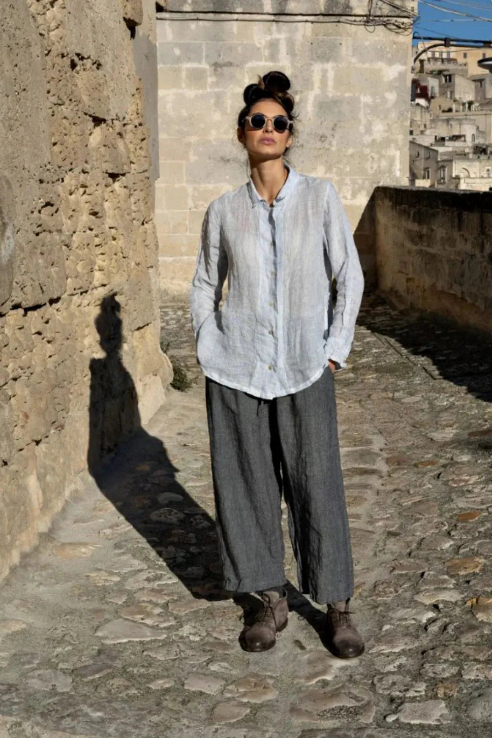 Meg by Design Maeve Shirt Linen Blue Pinstripe - Stay Wild Collective  Shirt