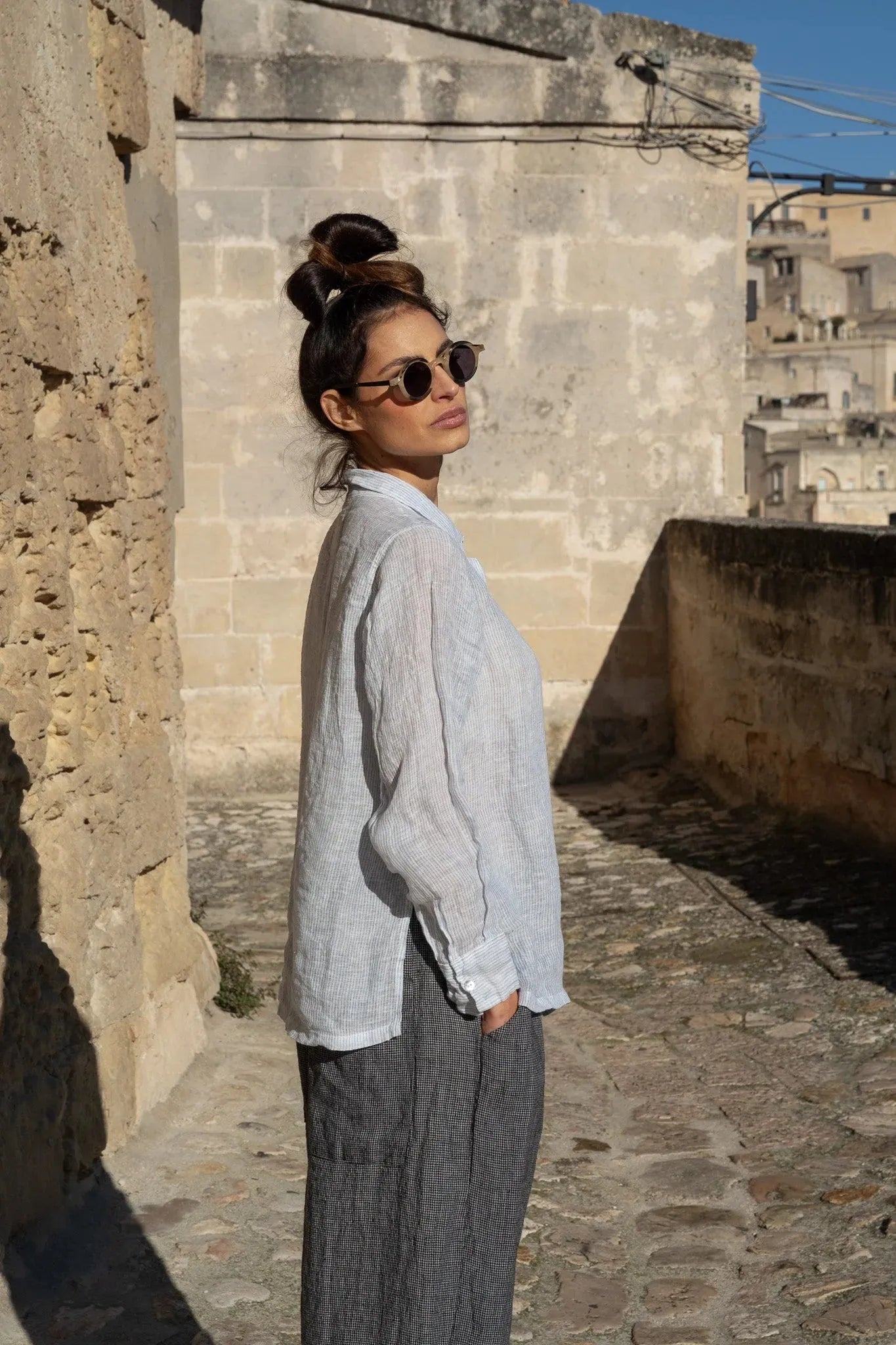 Meg by Design Maeve Shirt Linen Blue Pinstripe - Stay Wild Collective  Shirt