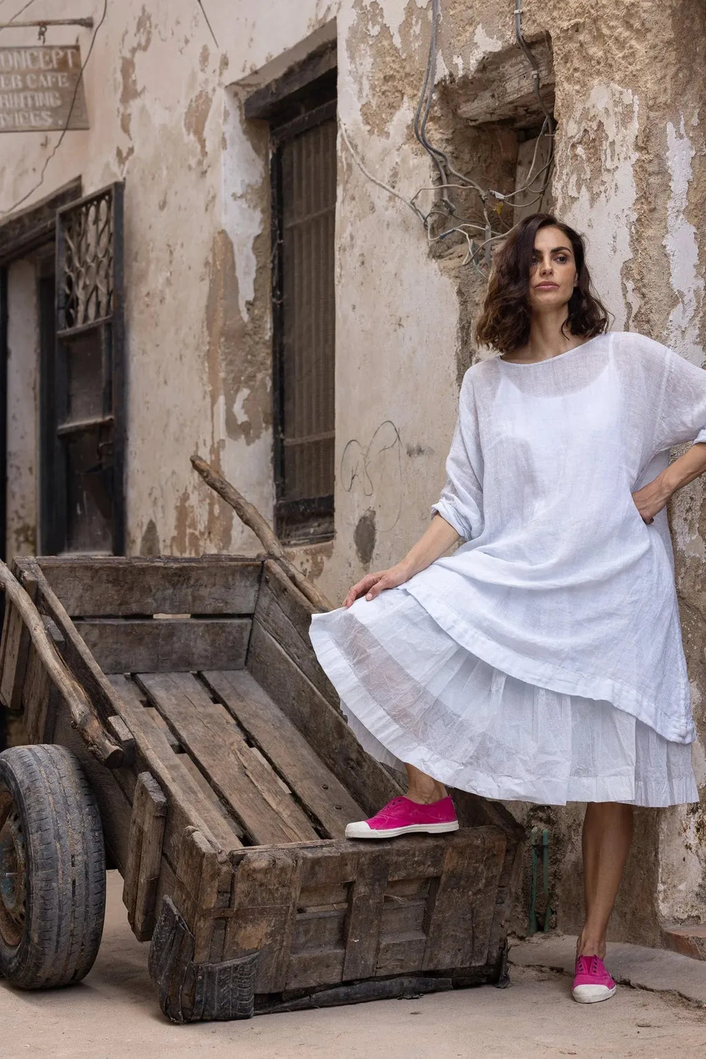 person wearing Meg By Design TUTU SLIP SHORT - COTTON ORGANDY/ linen white $250.00 AUD - Stay Wild Collective  Dress