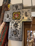 Mexican wall art | Cross w/tin & milagros 24x18x2cm WH01 - Stay Wild Collective