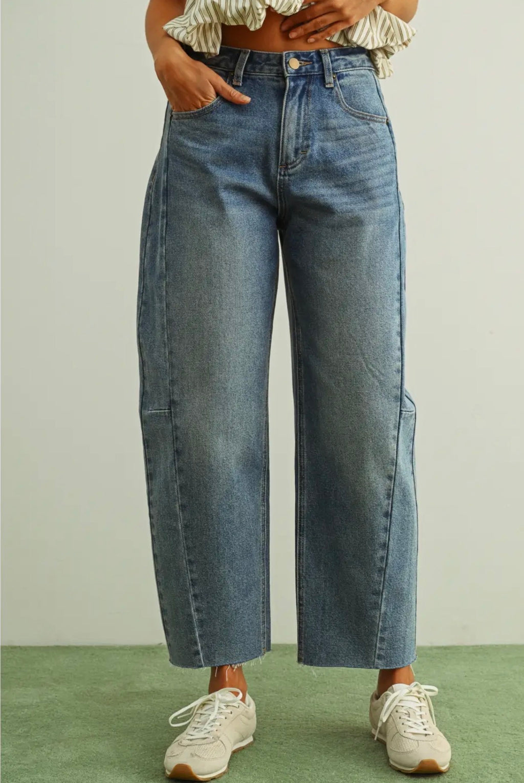 Miou muse beige denim barrel pants - Stay Wild Collective  