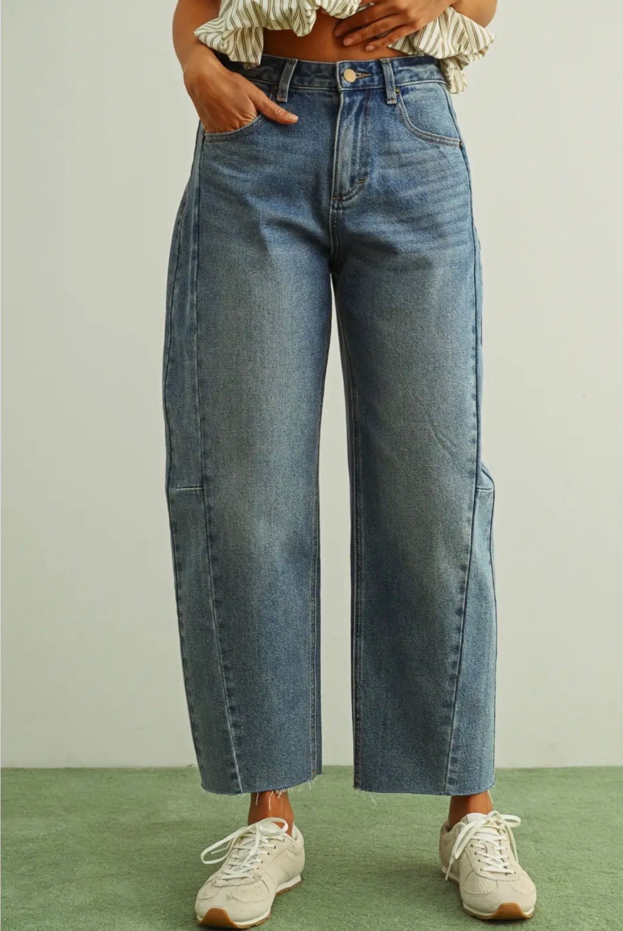  Miou muse beige denim barrel pants - Stay Wild Collective  
