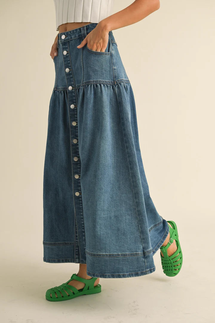  Miou muse button down front denim skirt - Stay Wild Collective  