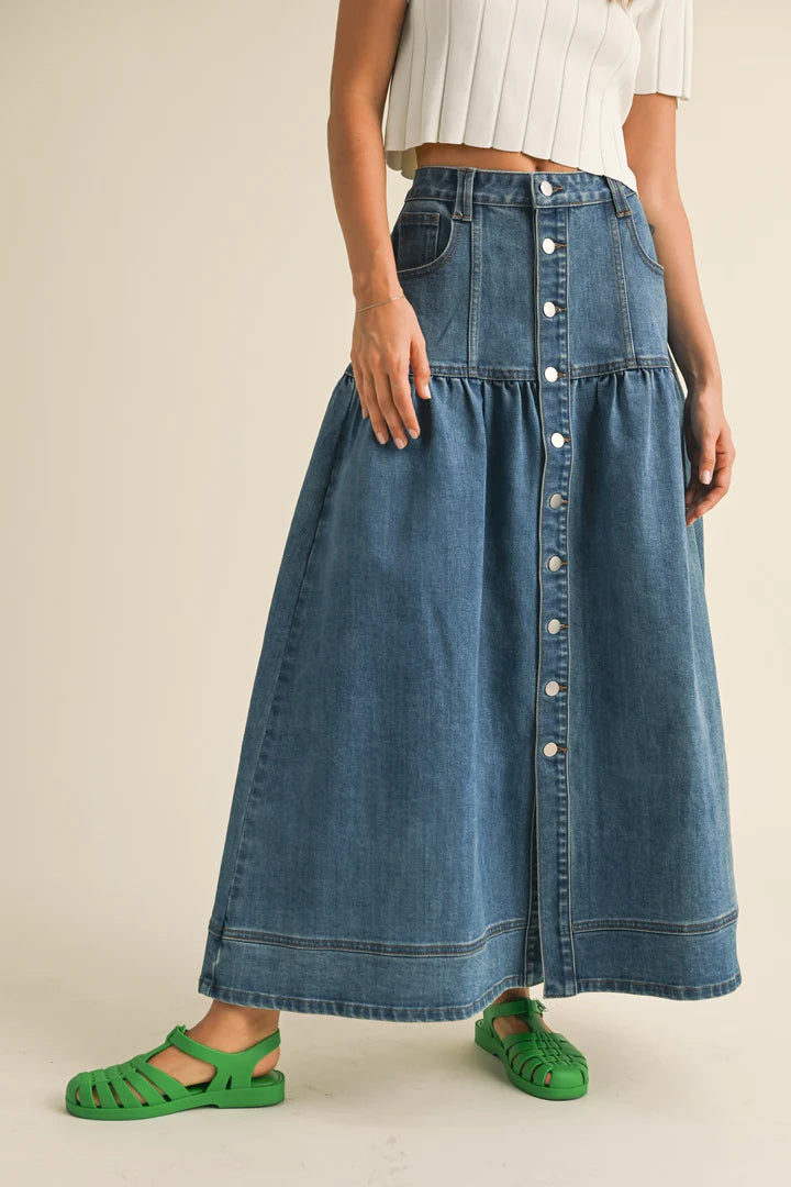  Miou muse button down front denim skirt - Stay Wild Collective  