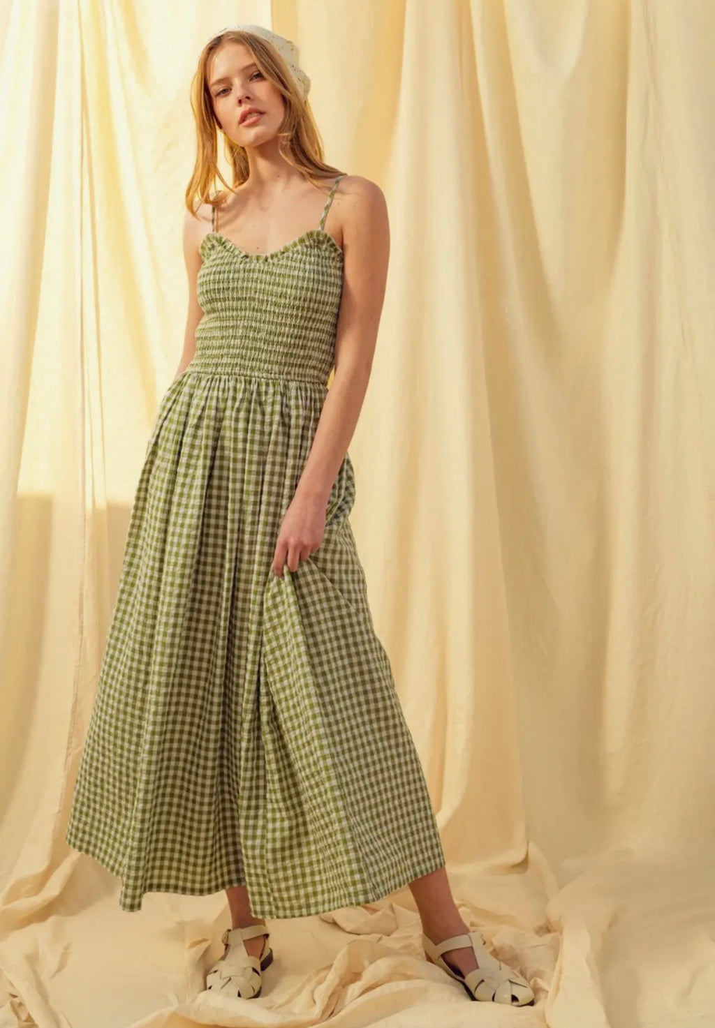  Miou muse gingham print long dress - Stay Wild Collective  
