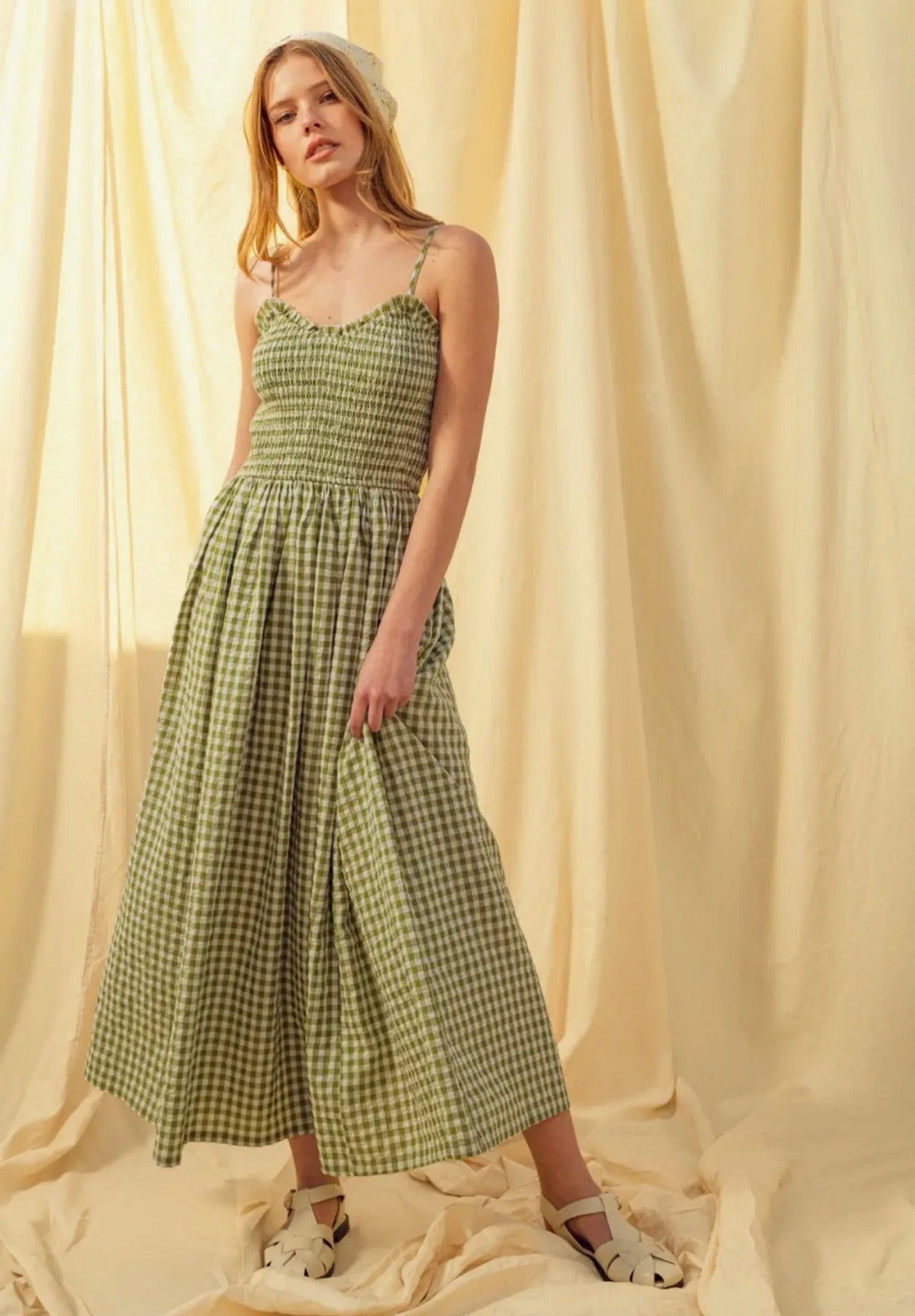  Miou muse gingham print long dress - Stay Wild Collective  