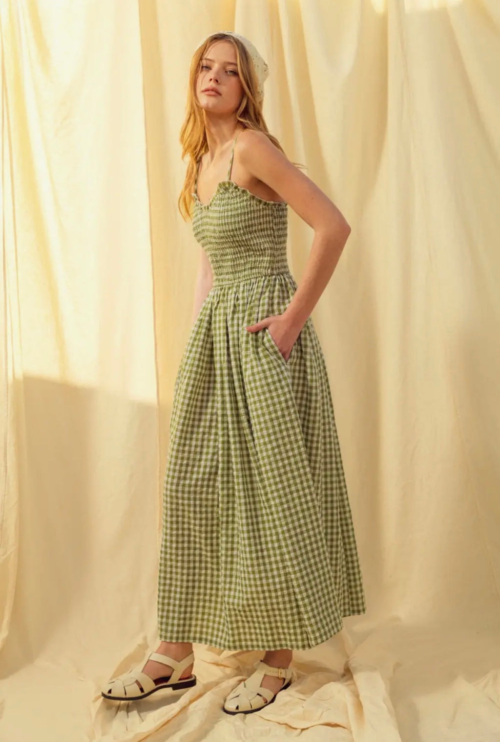  Miou muse gingham print long dress - Stay Wild Collective  