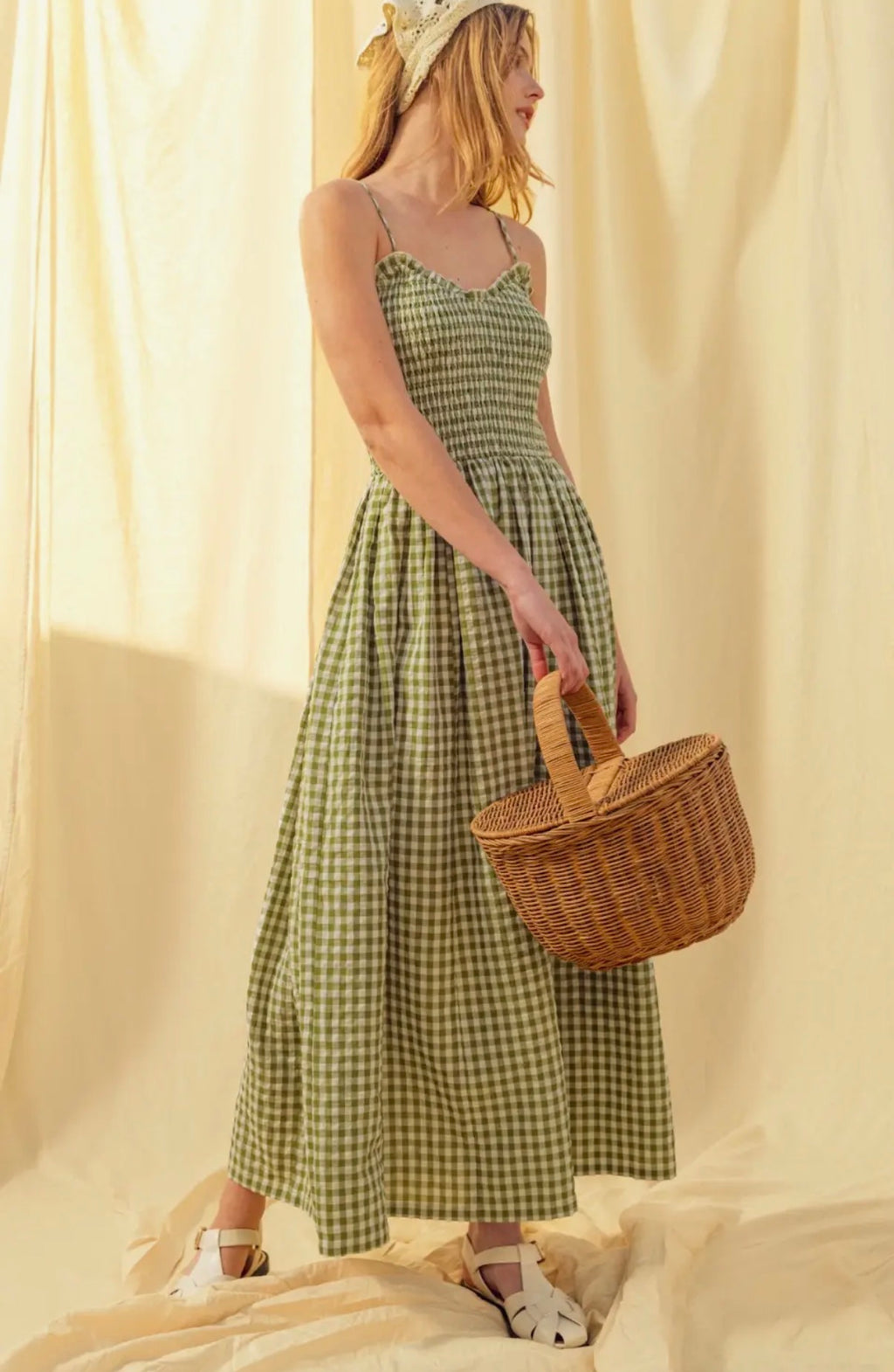 Miou muse gingham print long dress - Stay Wild Collective  
