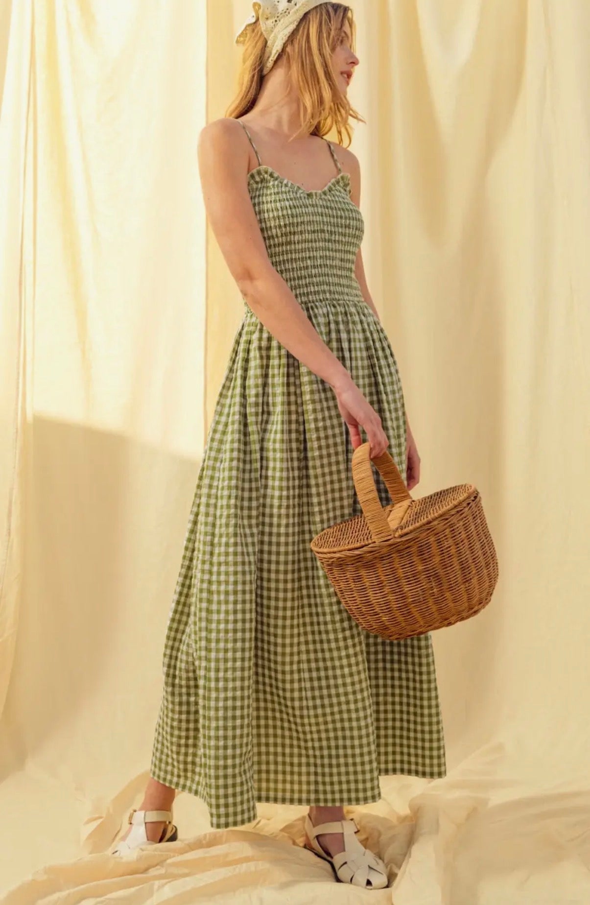  Miou muse gingham print long dress - Stay Wild Collective  