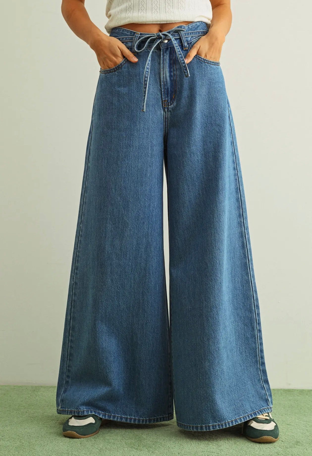  Pre order  Miou muse wide leg denim pants with belt - Stay Wild Collective  