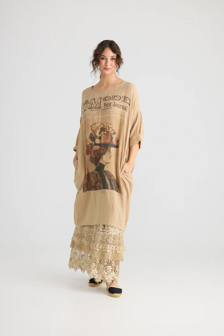  Miss Darjeeling Long cotton dress. Moody Taupe. - Stay Wild Collective  