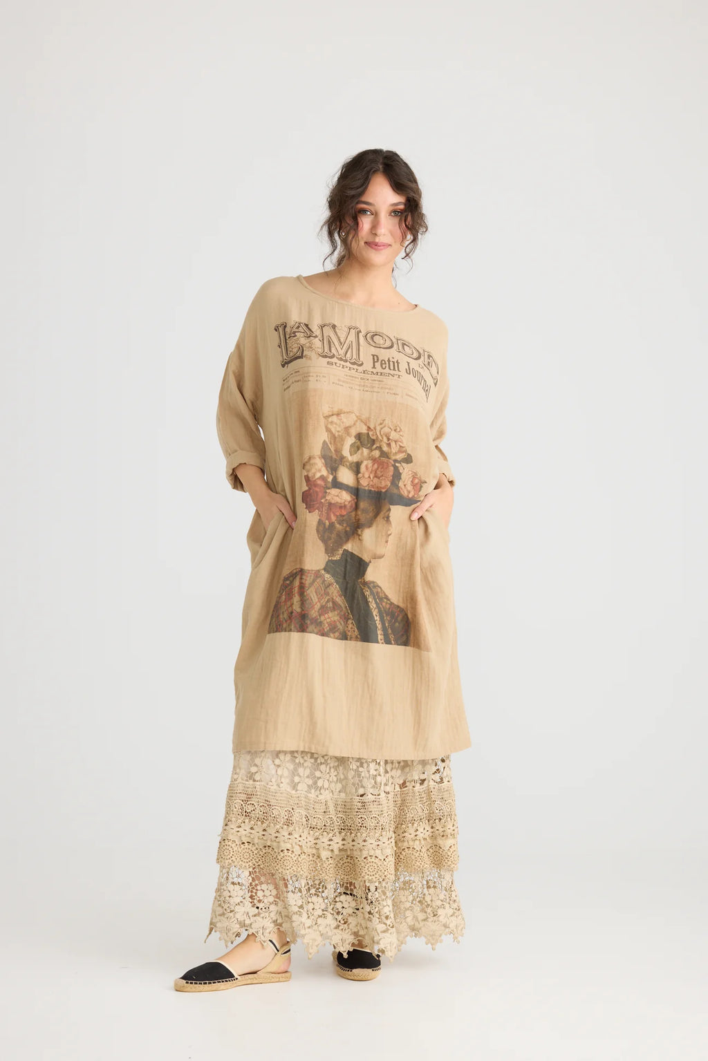  Miss Darjeeling Long cotton dress. Moody Taupe. - Stay Wild Collective  