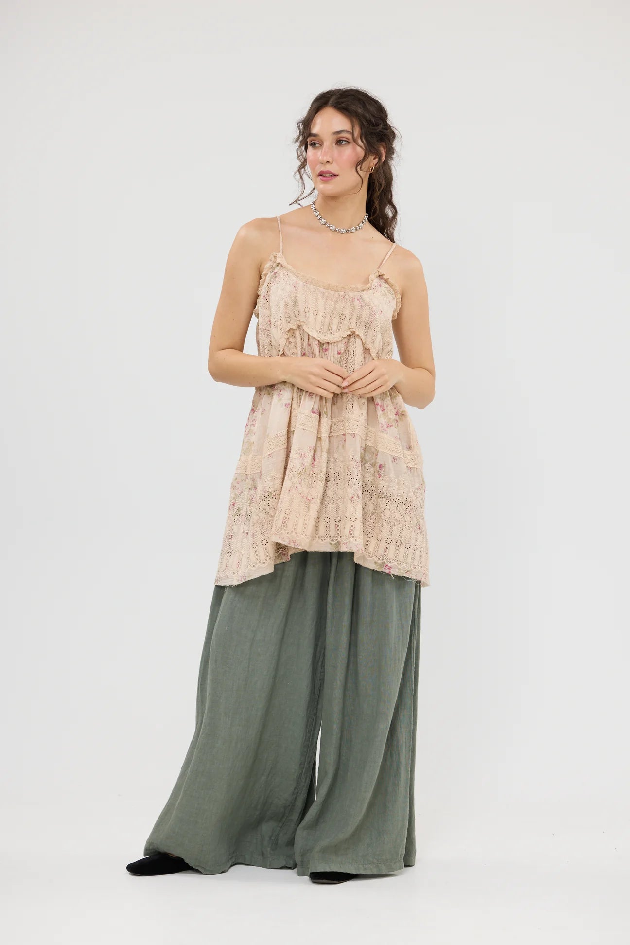  Miss roses sister violet Celandine Embroidered Lace Cotton Camisole Top . Faded floral Posy - Stay Wild Collective  