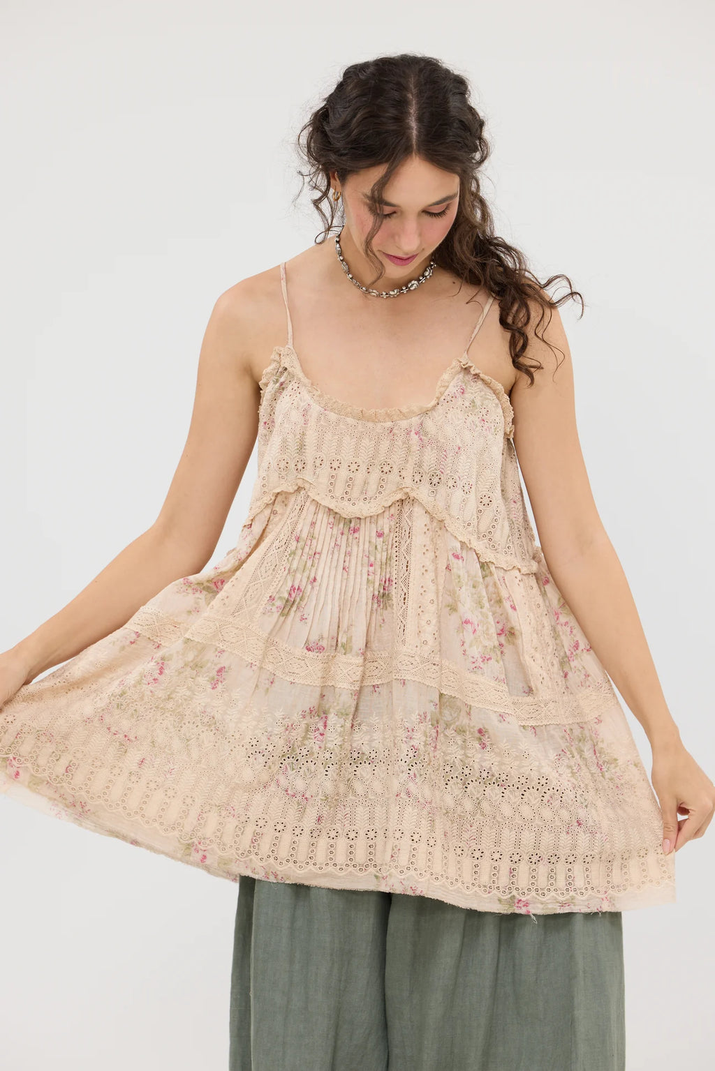  Miss roses sister violet Celandine Embroidered Lace Cotton Camisole Top . Faded floral Posy - Stay Wild Collective  