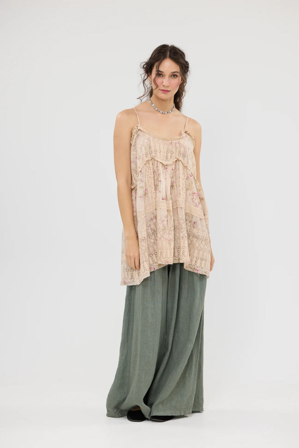  Miss roses sister violet Celandine Embroidered Lace Cotton Camisole Top . Faded floral Posy - Stay Wild Collective  