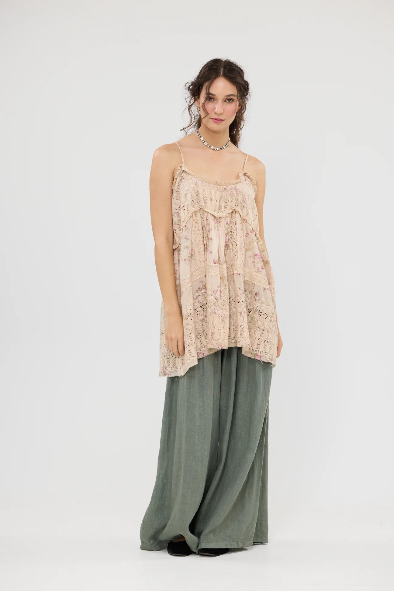  Miss roses sister violet Celandine Embroidered Lace Cotton Camisole Top . Faded floral Posy - Stay Wild Collective  