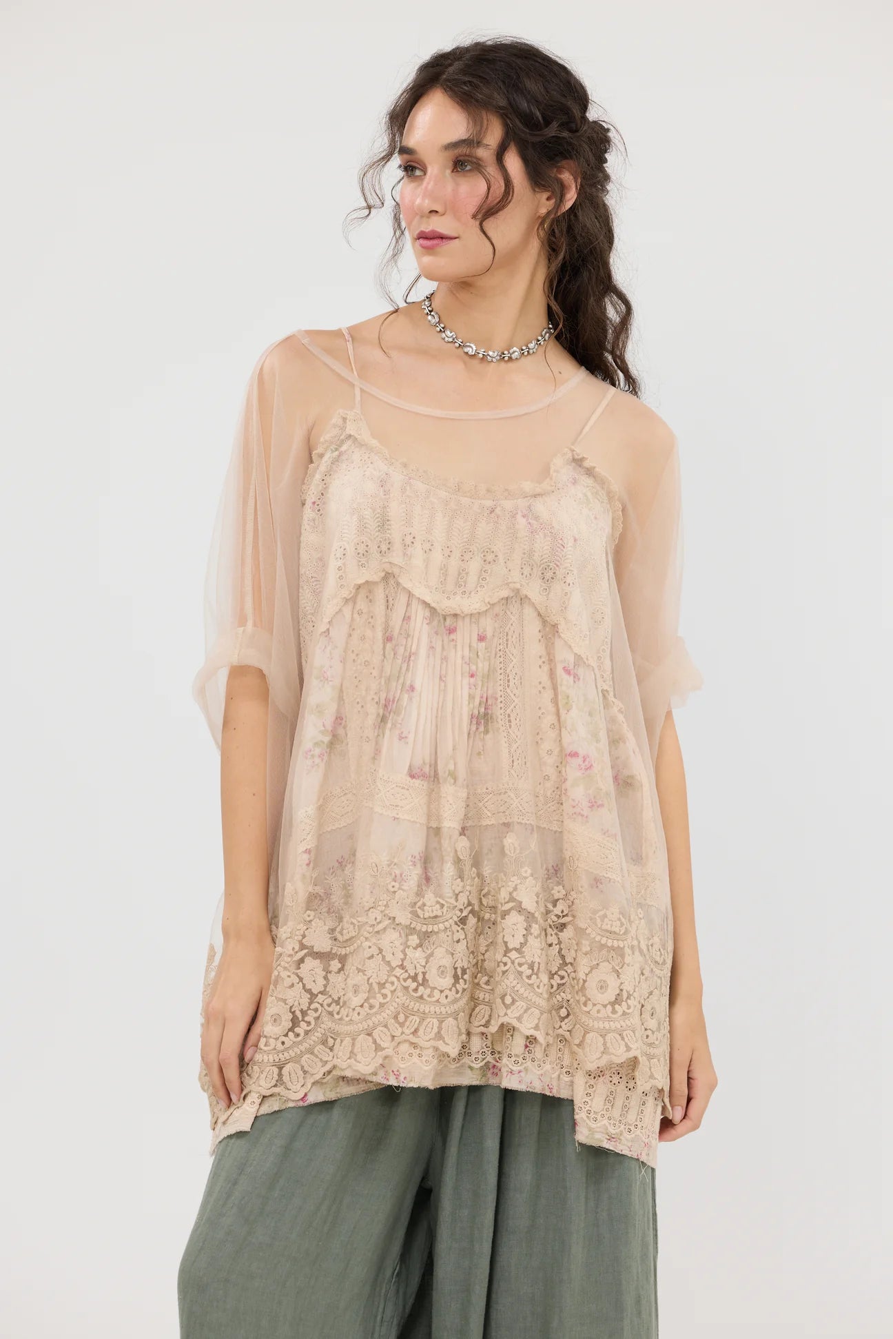  Miss roses sister violet Celandine Embroidered Lace Cotton Camisole Top . Faded floral Posy - Stay Wild Collective  
