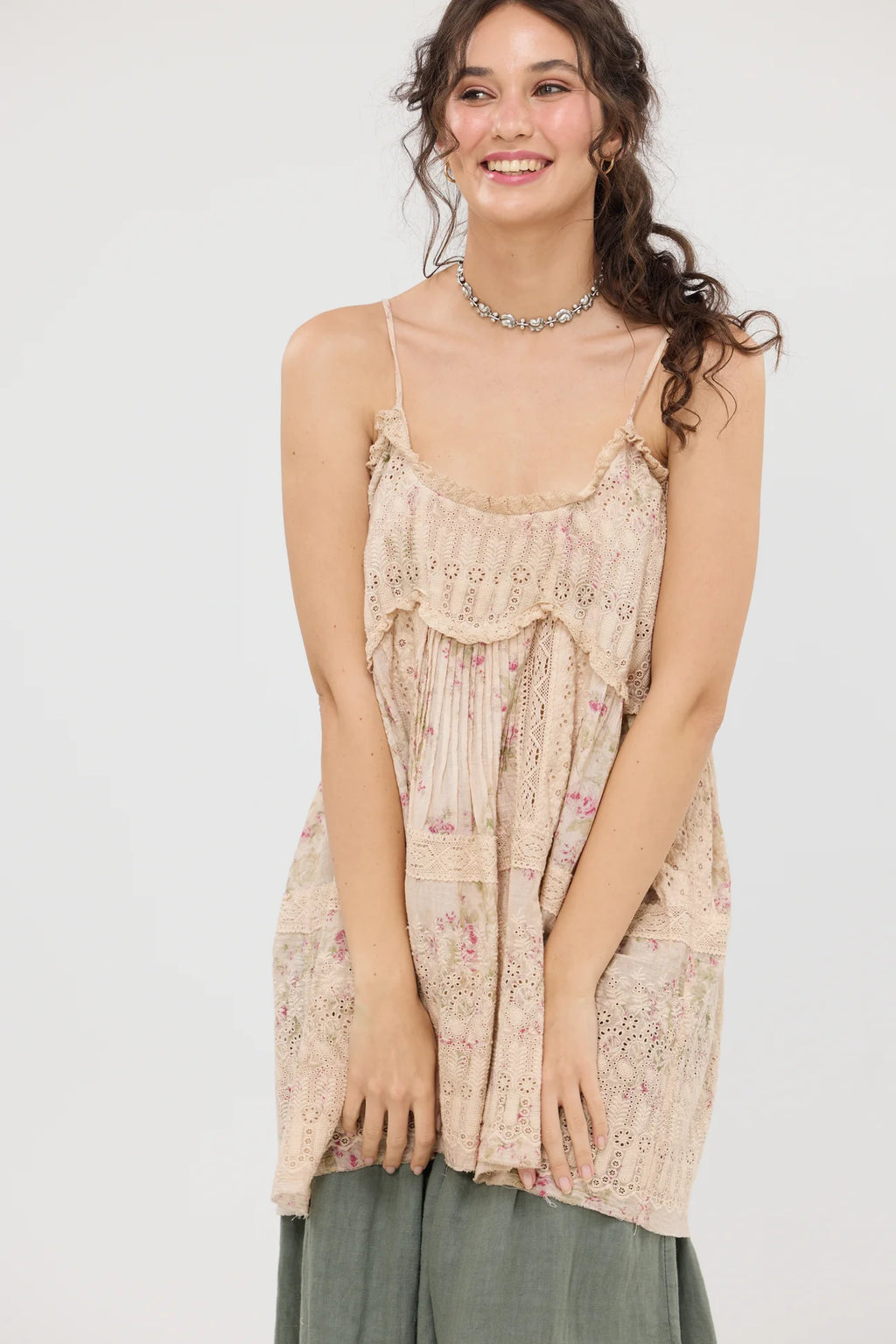  Miss roses sister violet Celandine Embroidered Lace Cotton Camisole Top . Faded floral Posy - Stay Wild Collective  