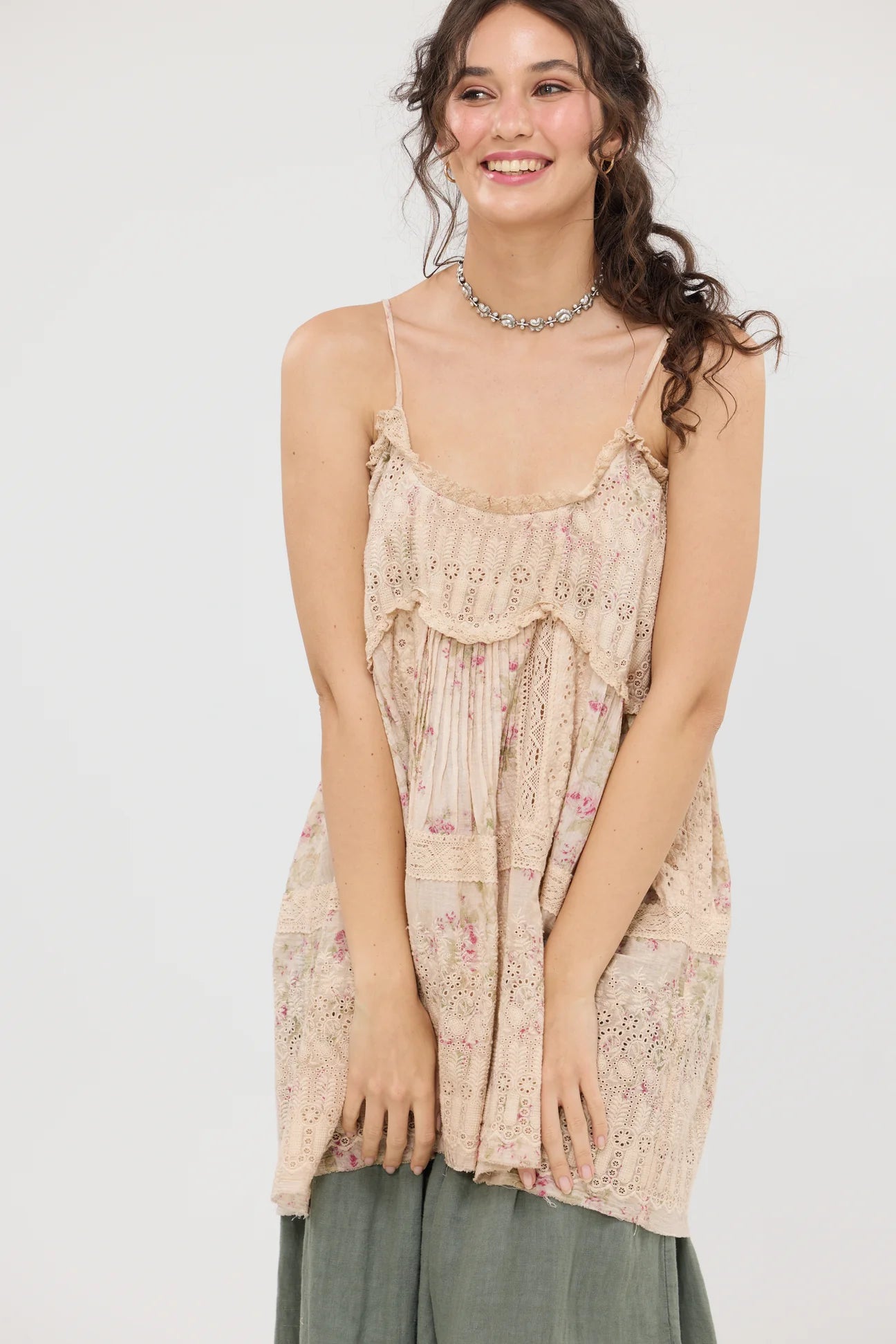  Miss roses sister violet Celandine Embroidered Lace Cotton Camisole Top . Faded floral Posy - Stay Wild Collective  