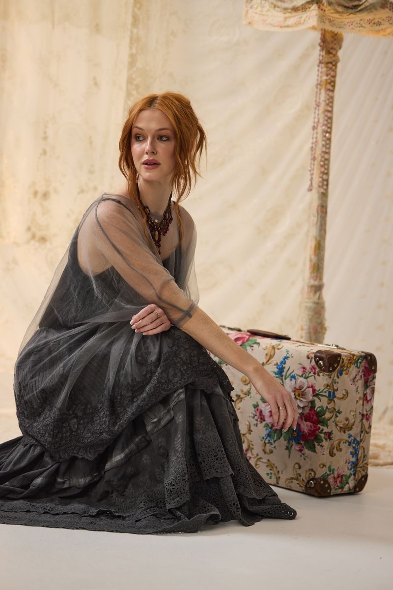 Miss roses sister violet Chantilly sheer net and lace Romantic top. Mist - Stay Wild Collective